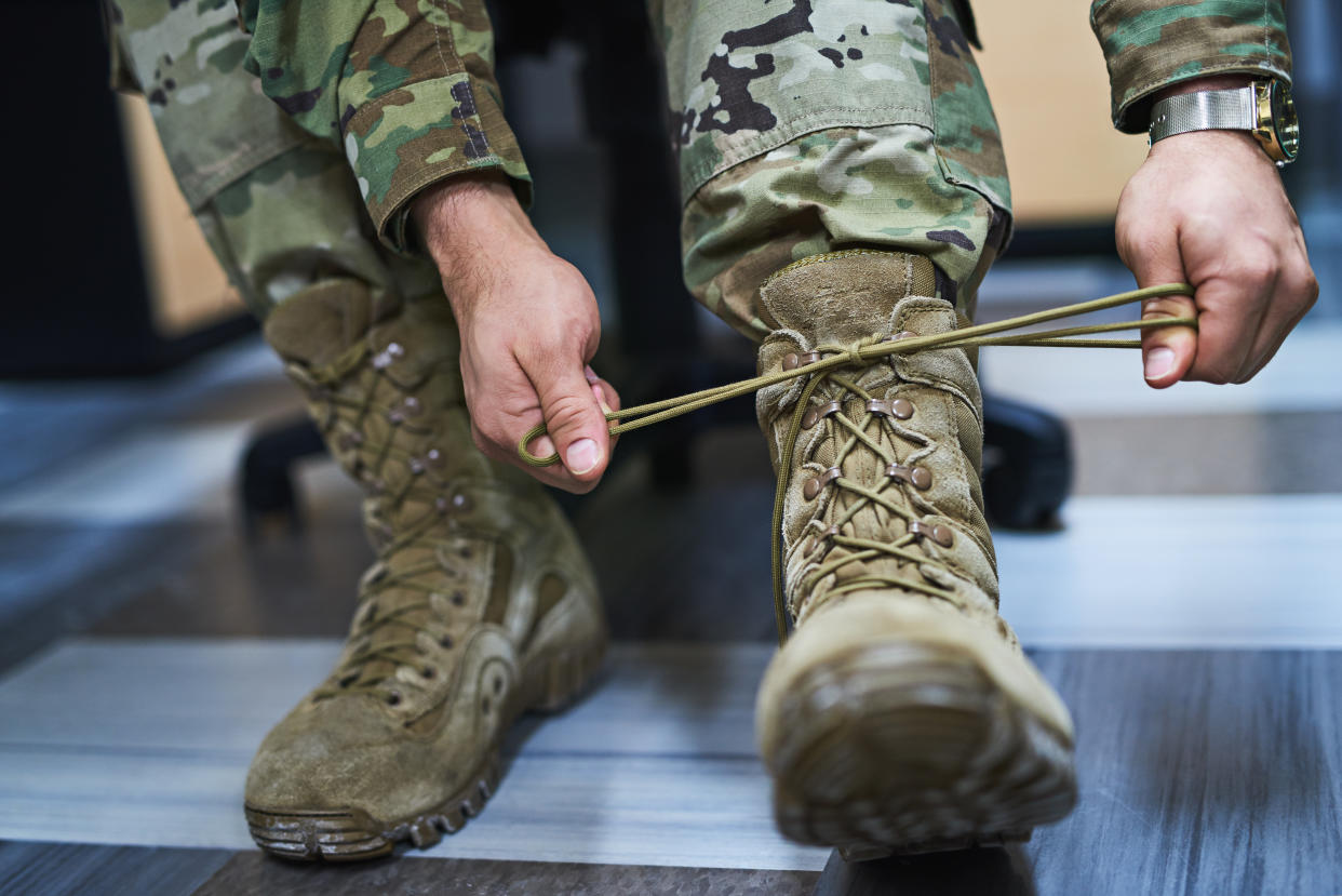 Marine reservist Pfc. Anthony D. Schroader told high-profile artist and former Marine Maximilian Uriarte to post an image of soldiers creating a swastika with their combat boots. (Photo: Getty Images)