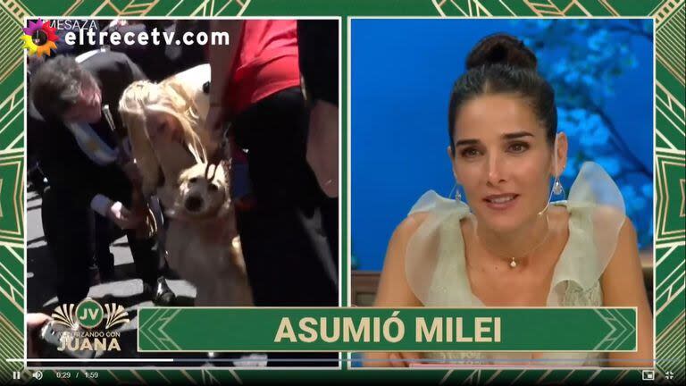 Juana Viale no pudo evitar la sorpresa al ver que el flamante presidente se bajaba del auto que lo llevaba a Casa de Gobierno para acariciar a un perro