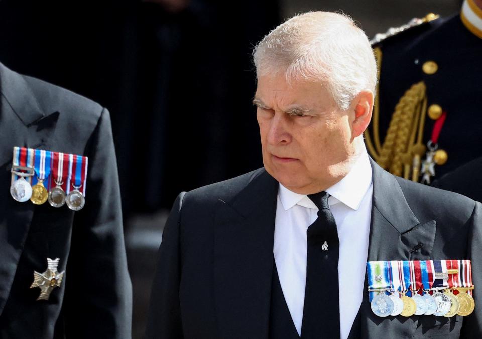 Prince Andrew, Duke of York, attends the state funeral Queen Elizabeth II in London on Sept. 19, 2022.