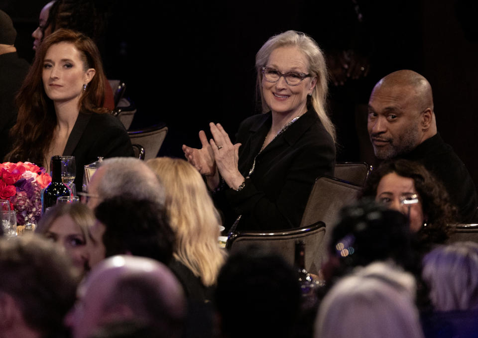 BEVERLY HILLS, CA - FEBRUARY 3, 2024: Meryl Streep enjoys the 66th Grammy Awards Pre-Grammy Gala at the Beverly Hilton on February 3, 2024 in Beverly Hills, California.(Gina Ferazzi / Los Angeles Times via Getty Images)