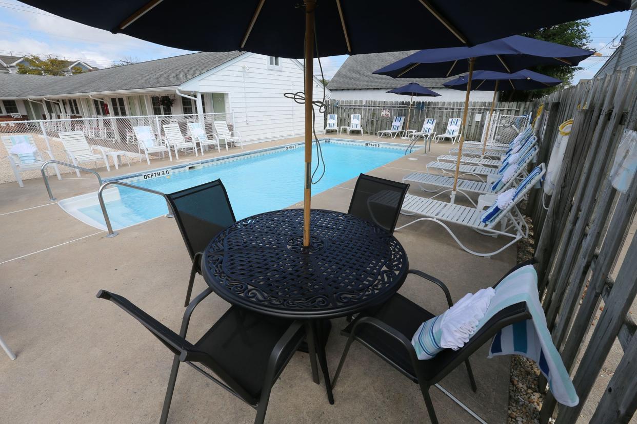 The pool area at The Broadway Court Motel in Point Pleasant Beach Thursday, September 5, 2024. The 1950s-era motel was taken over by owners Lisa Sassman and her husband Mike two years ago and fully renovated with charming upgrades.