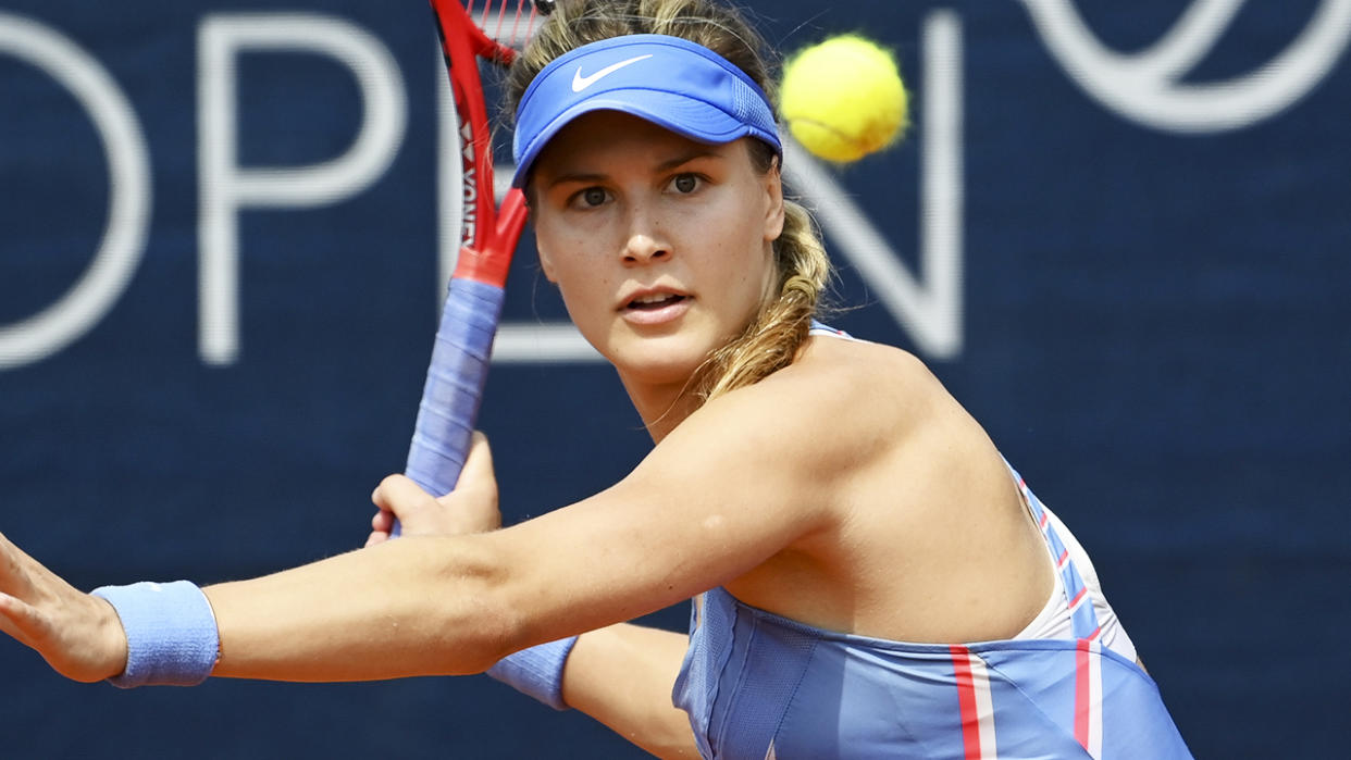 Eugenie Bouchard, pictured here in action at the Prague Open.