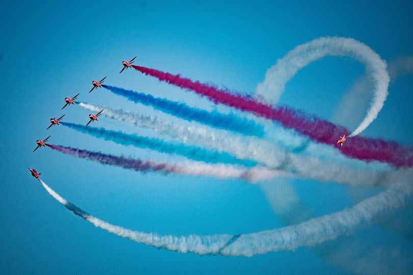 The Red Arrows will fly over Cambridgeshire today (stock image)