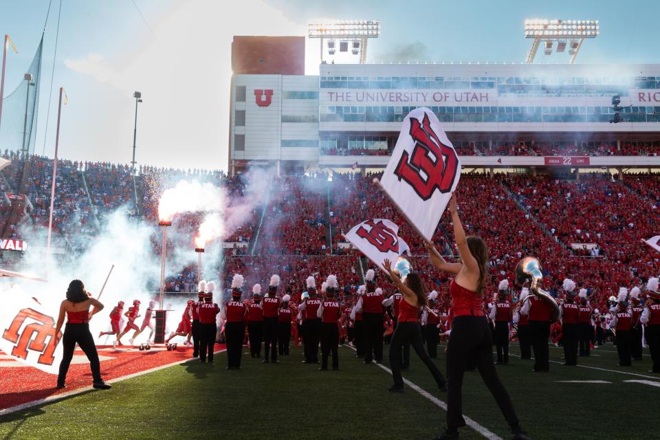 The Utah Utes are greeted as they run onto the field during the season opener at Rice-Eccles Stadium in Salt Lake City on Thursday, Aug. 31, 2023. | Megan Nielsen, Deseret News