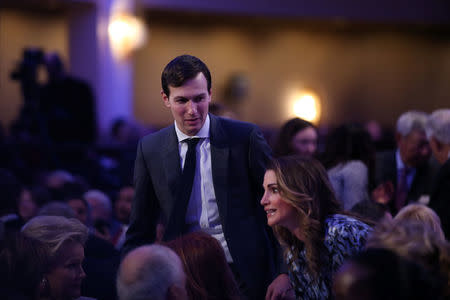 Senior advisor and son-in-law of U.S. President Donald Trump, Jared Kushner talks with Jordan's Queen Rania during the National Prayer Breakfast event in Washington, U.S., February 2, 2017. REUTERS/Carlos Barria