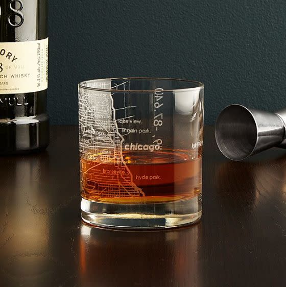 Gift your guy his new favorite whiskey glass. This glass will have him strolling down memory lane with its locale coordinates, labeled streets and hidden details etched onto its edges.&lt;br&gt;<br />&lt;br&gt;<strong><a href="https://fave.co/2Fm3KYM" target="_blank" rel="noopener noreferrer">Get the Urban Map Glass from Uncommon Goods, $16</a></strong>.