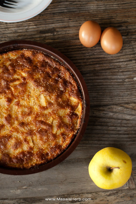 <p><strong>French Apple Cake</strong><br> Get the recipe <a href="https://www.masalaherb.com/french-apple-cake-recipe-calvados/" rel="nofollow noopener" target="_blank" data-ylk="slk:here;elm:context_link;itc:0;sec:content-canvas" class="link rapid-noclick-resp"><em><strong>here</strong></em></a></p>