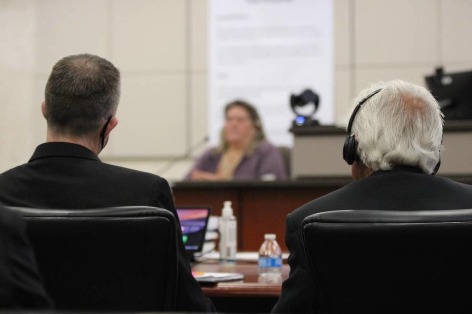 Paul and Ruben Flores sit in Monterey County Superior Court in Salinas on Aug. 16, 2022. The two men are on trial in connection with the 1996 murder of Kristin Smart in San Luis Obispo.