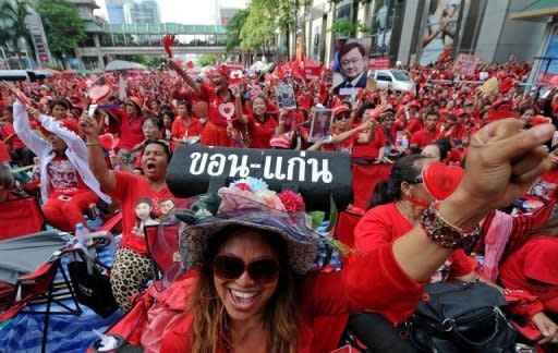 Up to 50,000 "Red Shirt" supporters from across Thailand converged on central Bangkok to mark the second anniversary of a deadly crackdown on street protests, city police say