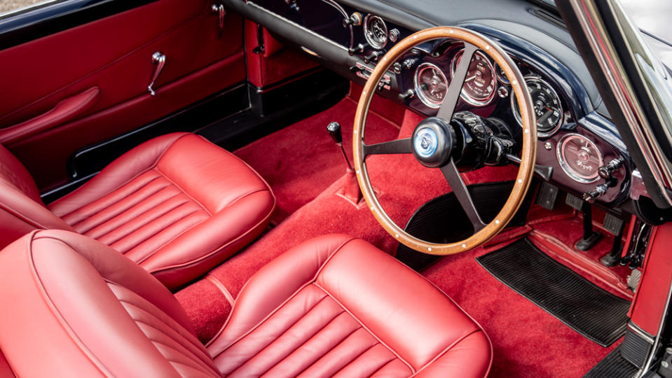 The interior of a 1963 Aston Martin DB4 Series V Convertible.