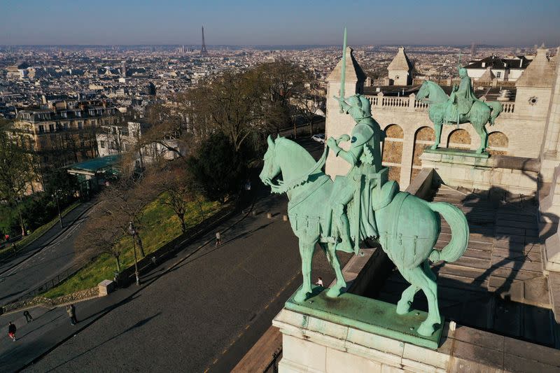 An aerial view of deserted Paris during coronavirus disease outbreak