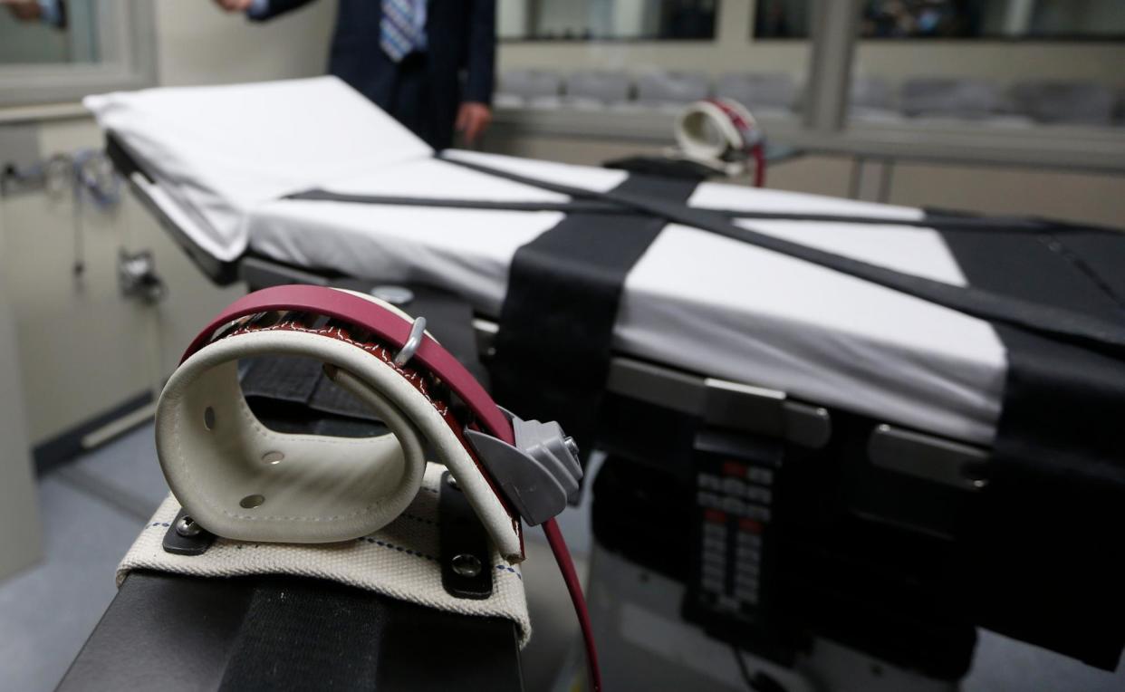 <span>An arm restraint on the gurney in the the execution chamber at the Oklahoma state penitentiary in McAlester in 2014.</span><span>Photograph: Sue Ogrocki/AP</span>