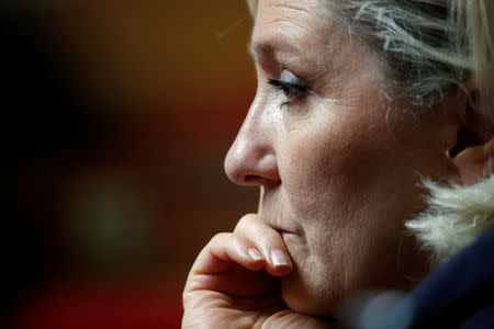 FILE PHOTO: French far-right National Rally (Rassemblement National) party leader Marine Le Pen attends a questions to the government session at the National Assembly in Paris, France, September 18, 2018. REUTERS/Charles Platiau/File Photo