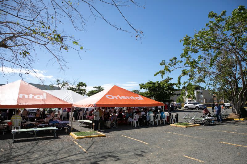 General view of a temporary shelter camp in a sports complex, after an earthquake in Guanica