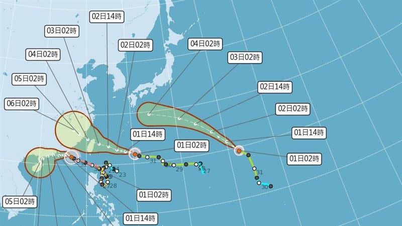 颱風「海葵」路徑持續南修，預估今下午至傍晚將發布海警。（圖／中央氣象局）