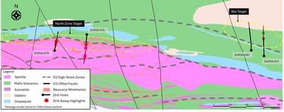 Figure 1: Plan view of select drill holes within the North Zone and Rex Target Zone (CNW Group/First Mining Gold Corp.)