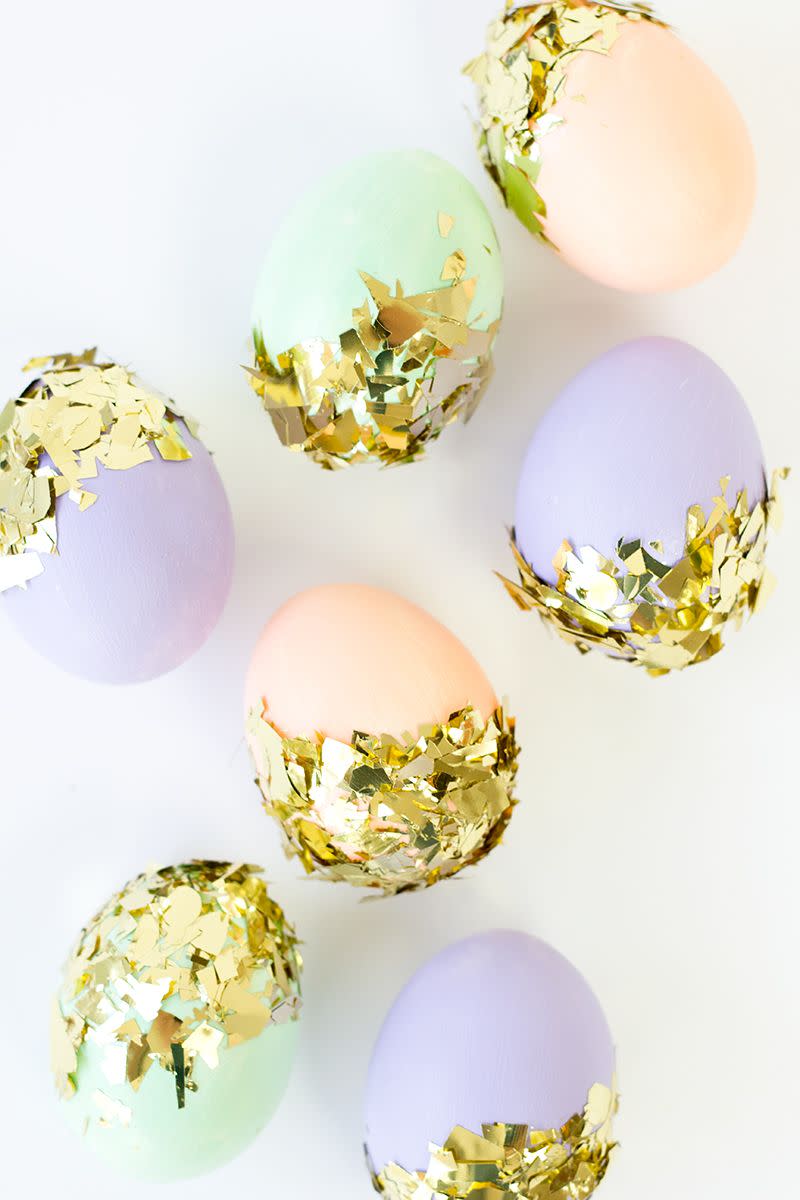 Gold Confetti-Dipped Easter Eggs