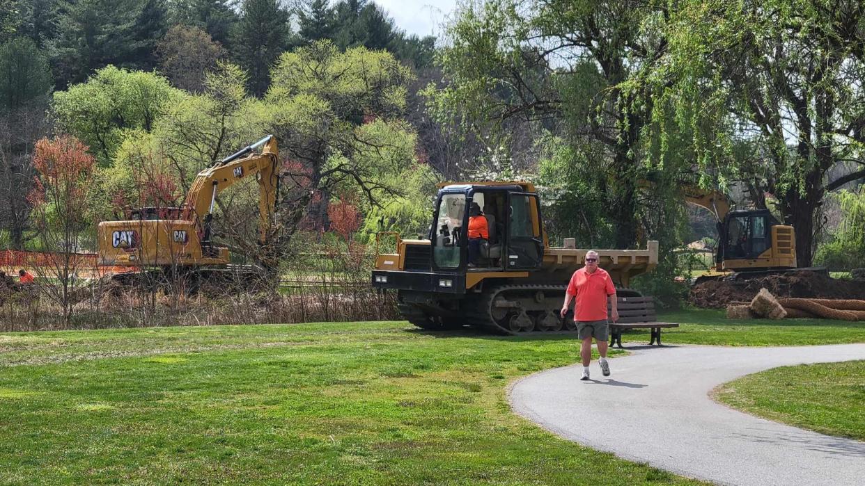 Construction continues on the Dye Creek Restoration Project at The Park at Flat Rock on April 2.