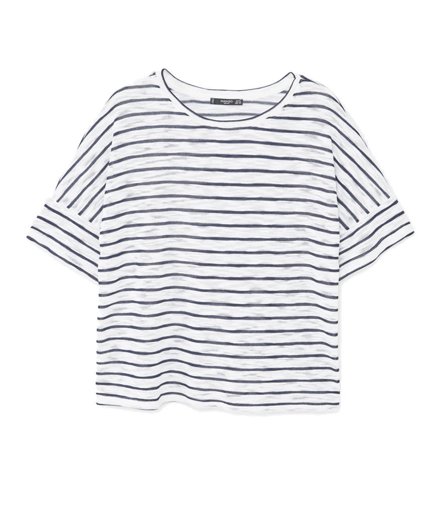 <p>Striped T-Shirt, $20, <a rel="nofollow noopener" href="http://shop.mango.com/US/p0/women/clothing/t-shirts-and-tops/short-sleeve/striped-t-shirt?id=83013589_56&n=1&s=search" target="_blank" data-ylk="slk:mango.com;elm:context_link;itc:0;sec:content-canvas" class="link ">mango.com</a> </p>