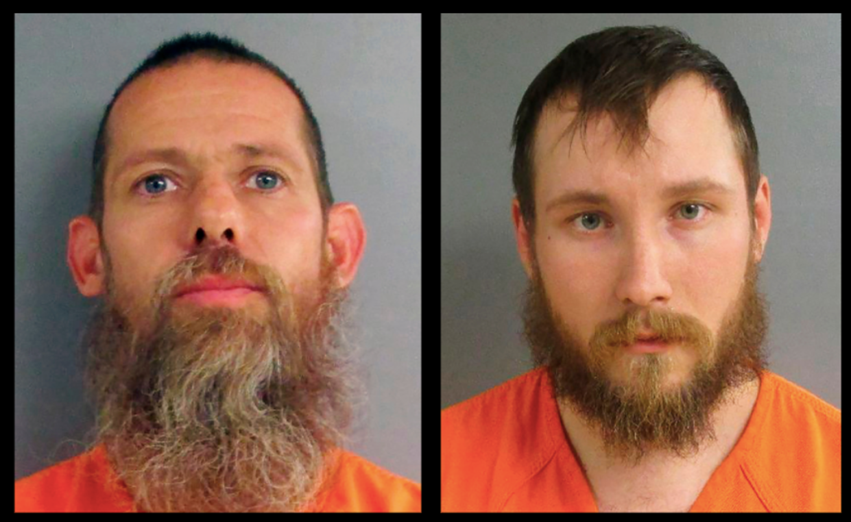 <span class="caption">Pete Musico, left, is one of the founding members of the Wolverine Watchmen, as is Joseph Morrison, right. Both were charged in the plot to kidnap Michigan Gov. Gretchen Whitmer. (Jackson County Sheriff’s Office via AP)</span> <span class="attribution"><a class="link " href="https://newsroom.ap.org/detail/MichiganGovernor-KidnappingPlot/523aa0e2200846129bf32c9ce4f8899f/photo?Query=Michigan%20AND%20militia&mediaType=photo&sortBy=arrivaldatetime:desc&dateRange=Anytime&totalCount=49&currentItemNo=0/https://newsroom.ap.org/detail/MichiganGovernor-KidnappingPlot/d237ba7029d5460c826f2f8375e11a1e/photo?Query=Michigan%20AND%20militia&mediaType=photo&sortBy=arrivaldatetime:desc&dateRange=Anytime&totalCount=49&currentItemNo=1" rel="nofollow noopener" target="_blank" data-ylk="slk:Jackson County Sheriff’s Office via AP;elm:context_link;itc:0;sec:content-canvas">Jackson County Sheriff’s Office via AP</a></span>
