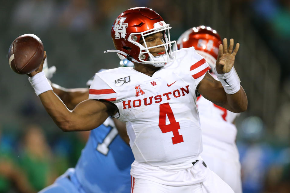 D'Eriq King #4 of the Houston Cougars throws the ball during the first half of a game against the Tulane Green Wave on Saturday. (Getty)