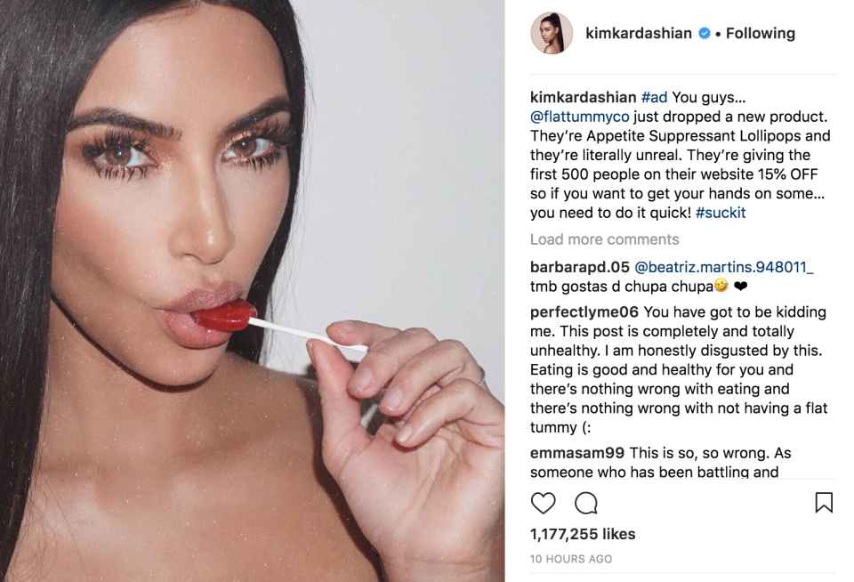 Kardashian has since deleted the ad. (Photo: Kim Kardashian via Instagram)