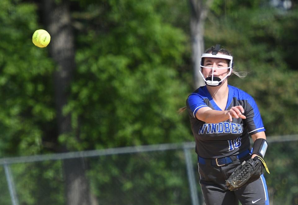 Windber shortstop Kaylie Gaye throws to first for an out during the District 5 Class 2A softball championship game against Everett, Wednesday, in Bedford.