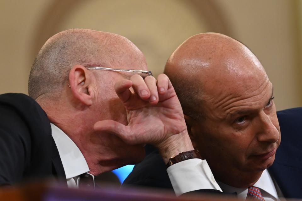 Gordon Sondland, U.S. Ambassador to the European Union, right, confers with his counsel before the Permanent Select Committee on Intelligence on Nov. 20, 2019.