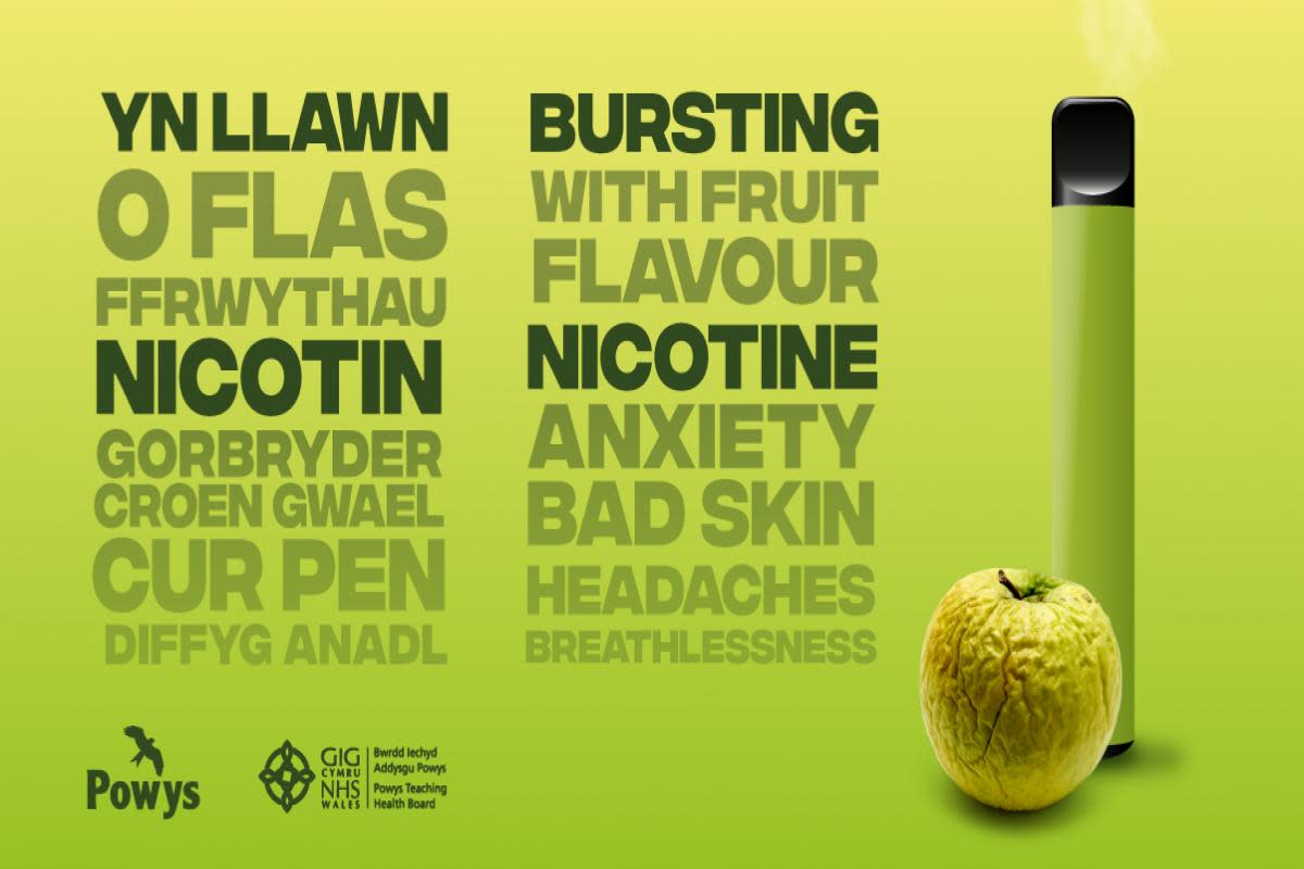 The anti-vaping campaign uses bright colours like the vape packages <i>(Image: Powys Teaching Health Board)</i>