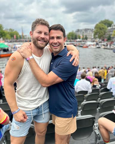 <p>Jaymes Vaughan Instagram</p> Jonathan Bennett and Jaymes Vaughan embrace while at an event