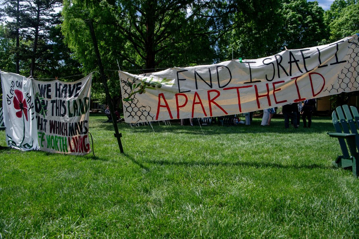 A small group was gathered on the Quad at UNC Asheville in support of Palestine, May 6, 2024.