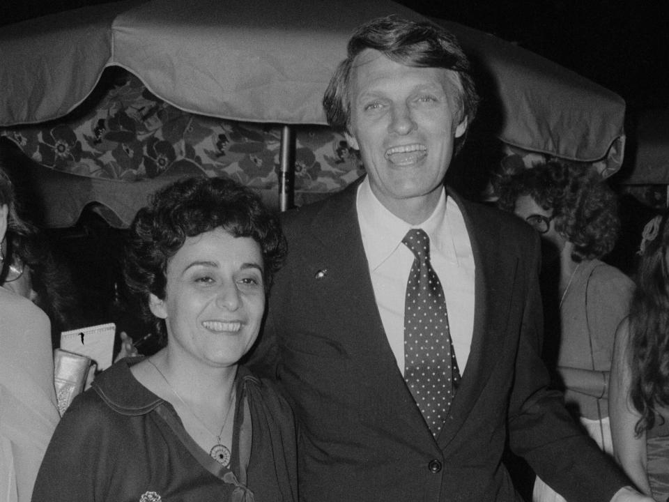 Arlene and Alan Alda at an outdoor party; circa 1970; New York