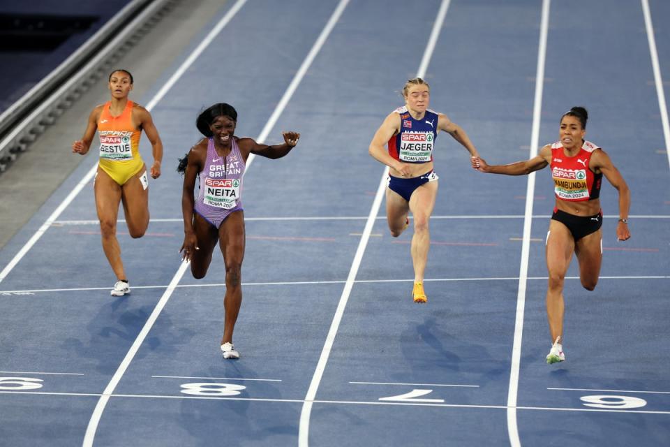 Painful ending: Daryll Neita misses out on 200m gold by 0.01 seconds (Getty Images)