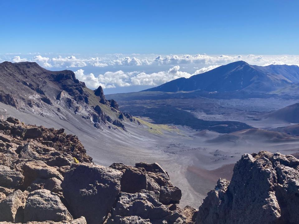 View into Haleakalā Crater just after sunrise, looking east.