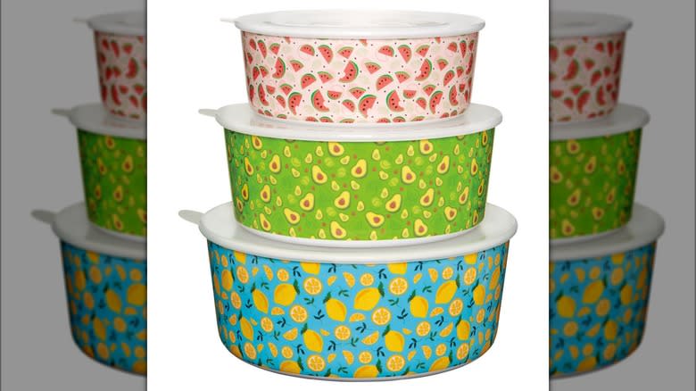 Stack of patterned storage bowls