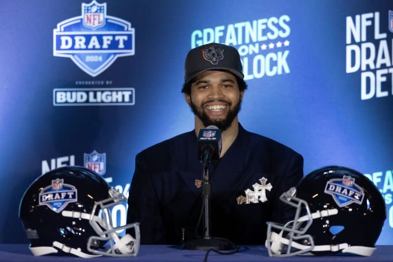 Quarterback Caleb Williams, the No. 1 overall pick in the 2024 NFL Draft, and the Chicago Bears will host the Jacksonville Jaguars at 9:30 a.m. Oct. 13 in London. File Photo by Rena Laverty/UPI