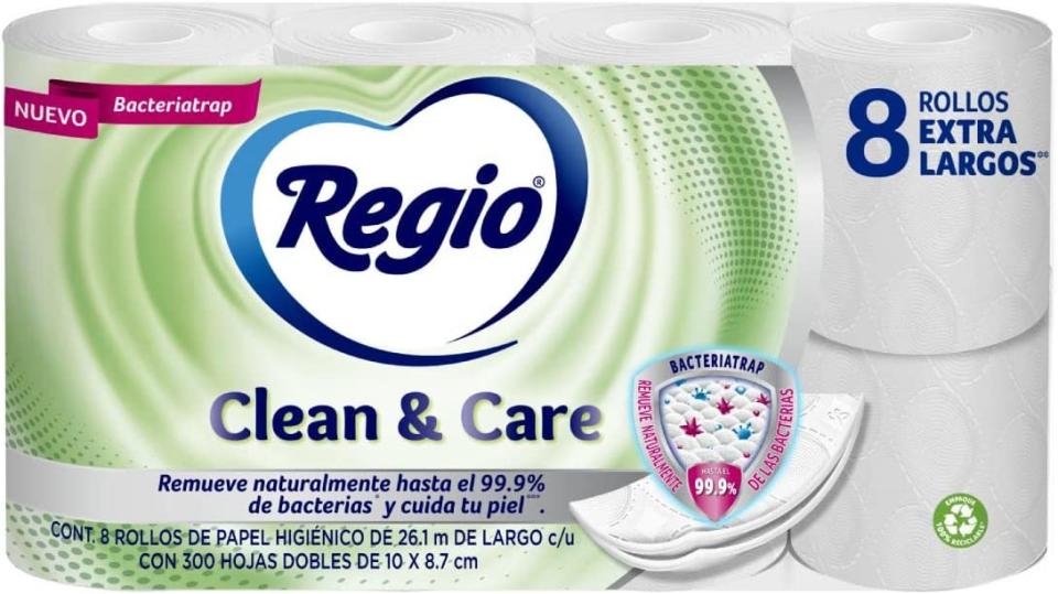 Regio Regio Papel Higiénico Clean & Care, 8 Rollos, Rollos Extra Largos/Amazon.com.mx