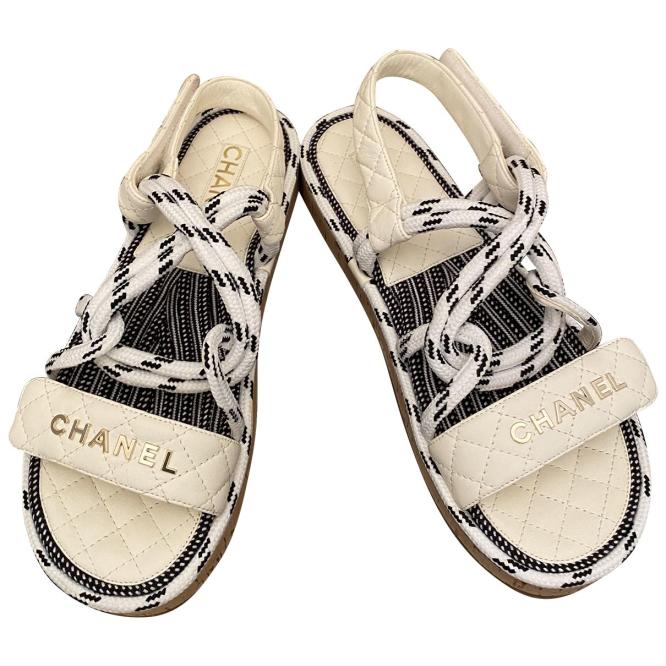 Chanel Black And White 41 Spring Summer Collection Rope Cord Dad Soldout  Sandals Regular (M, B) Listed By Jamie Colliver Fluffy Shoes, Chanel Black  And White, Dad Sandals 