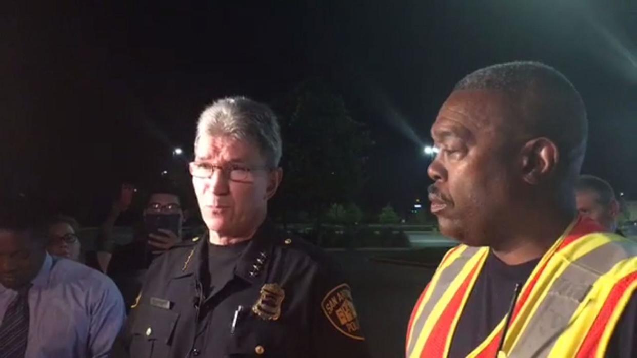 'Horrific event': SAPD Chief William McManus and San Antonio Fire Chief Charles Hood at the scene: EPA