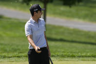 Joaquin Niemann, of Chile, watches his putt on the 13th green during the final round of the Memorial golf tournament Sunday, June 5, 2022, in Dublin, Ohio. (AP Photo/Darron Cummings)