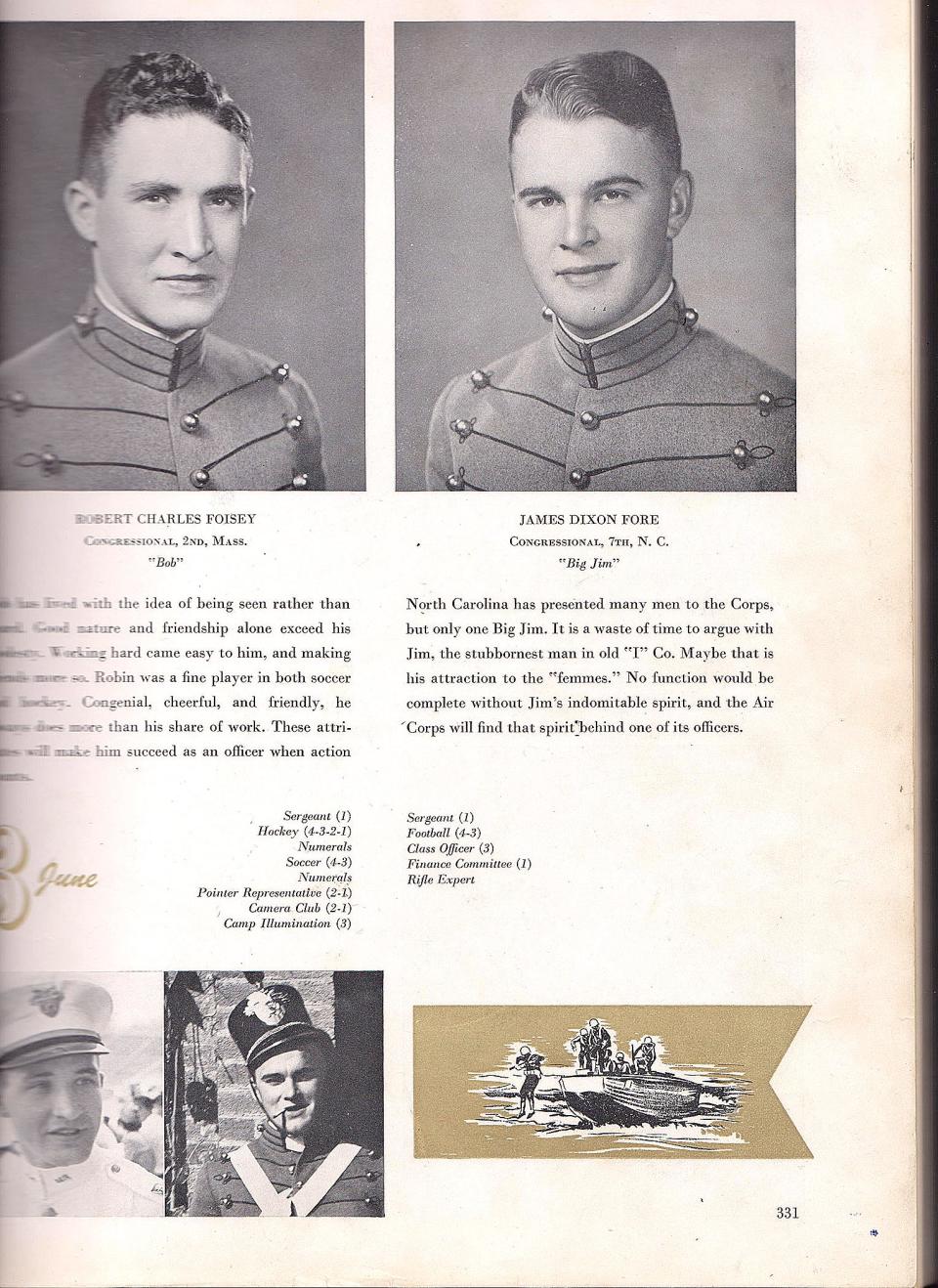 Entry for James Fore, one of The Fourteen, in 1943 West Point Annual.