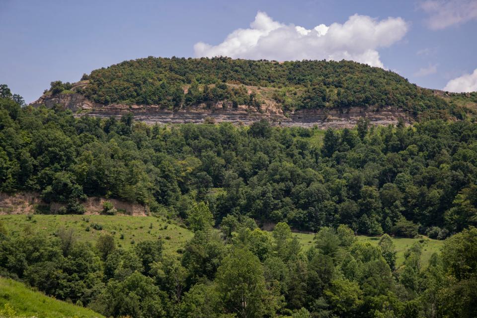 A view of the side of the mountain where Tracy Neece owns his portion of the property that has been strip mined in Floyd County, Kentucky. July 15, 2021