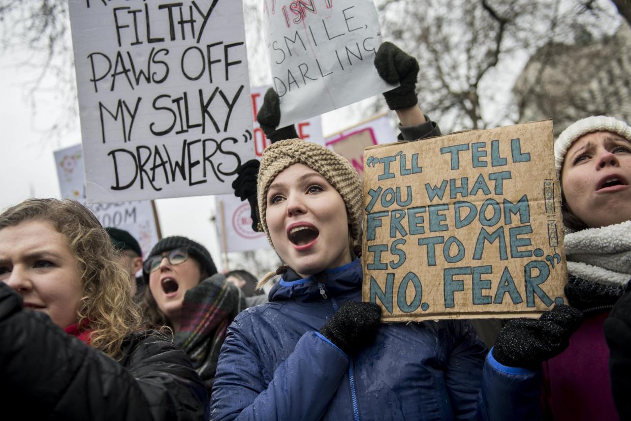 Activists in London protest harassment: EPA