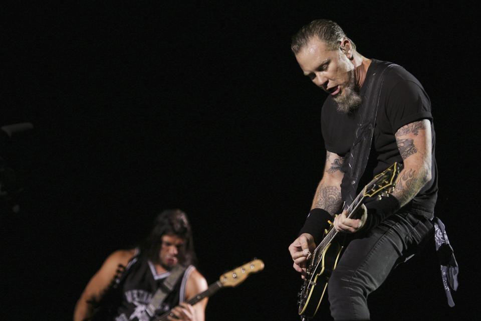 IMOLA, ITALY - JUNE 17: James Hetfield of Metallica performs on stage on the second day of the Heinekin Jammin' Festival 2006 at F1 Track on June 17, 2006 in Imola, Italy. (Photo by Giuseppe Cacace/Getty Images)  