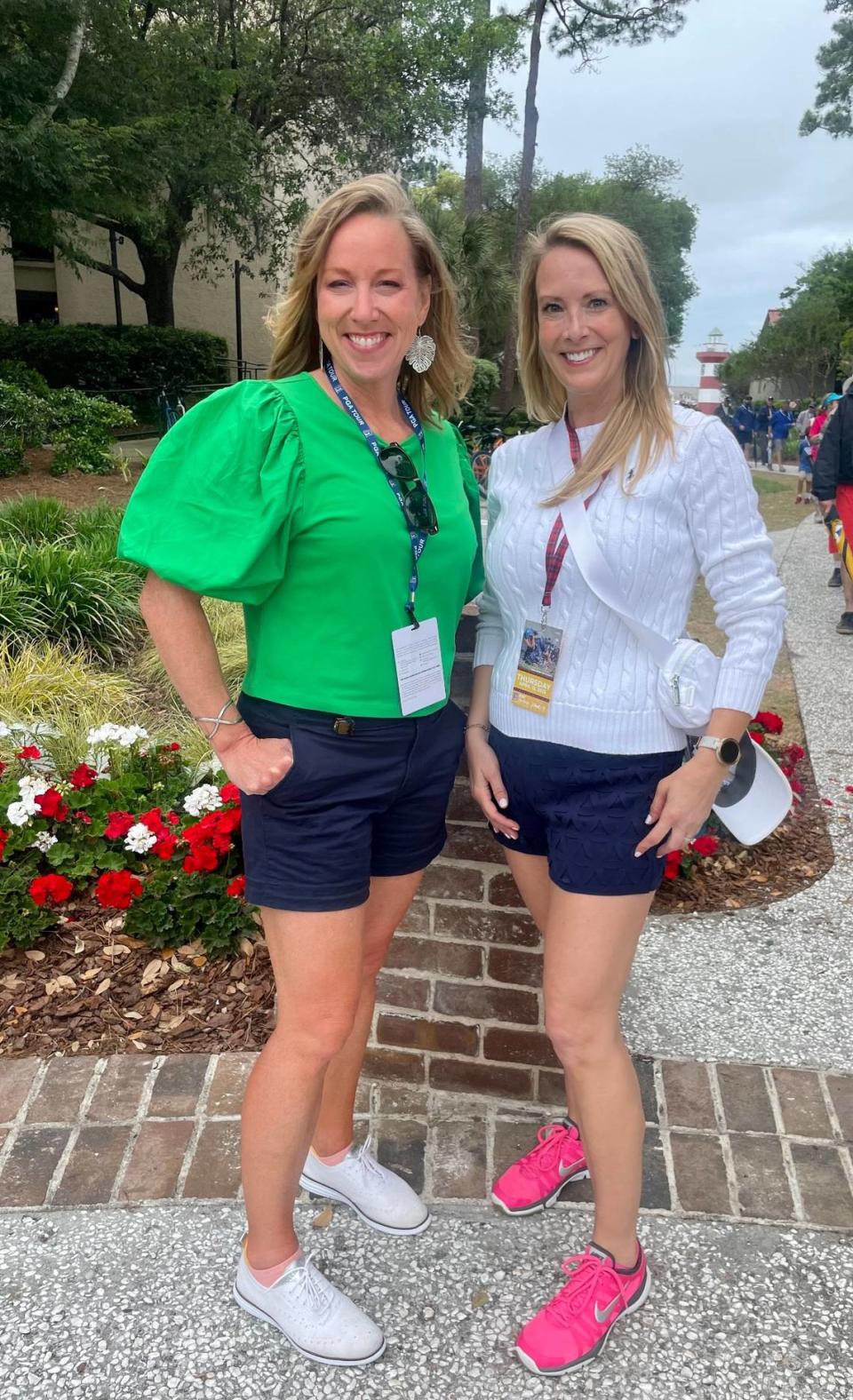 Two women, Jenny and Mary, posed for a picture outside of the Harbour Town Clubhouse. The RBC Heritage Presented by Boeing takes place at the Harbour Town Golf Links, which is found behind the clubhouse.