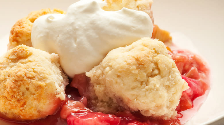biscuit over strawberry rhubarb