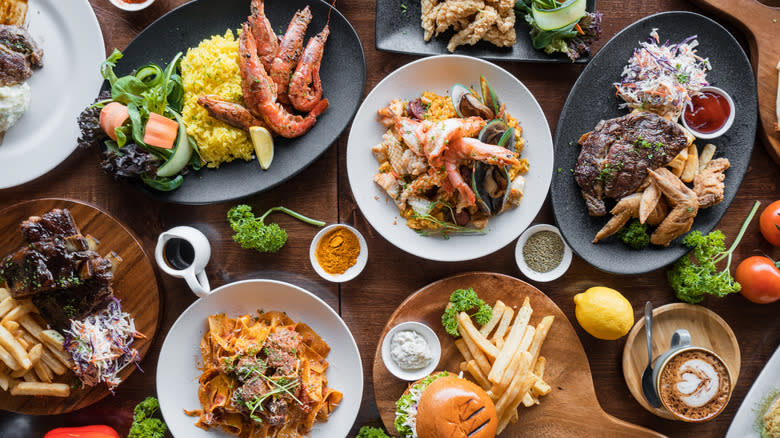 Table full of restaurant plates