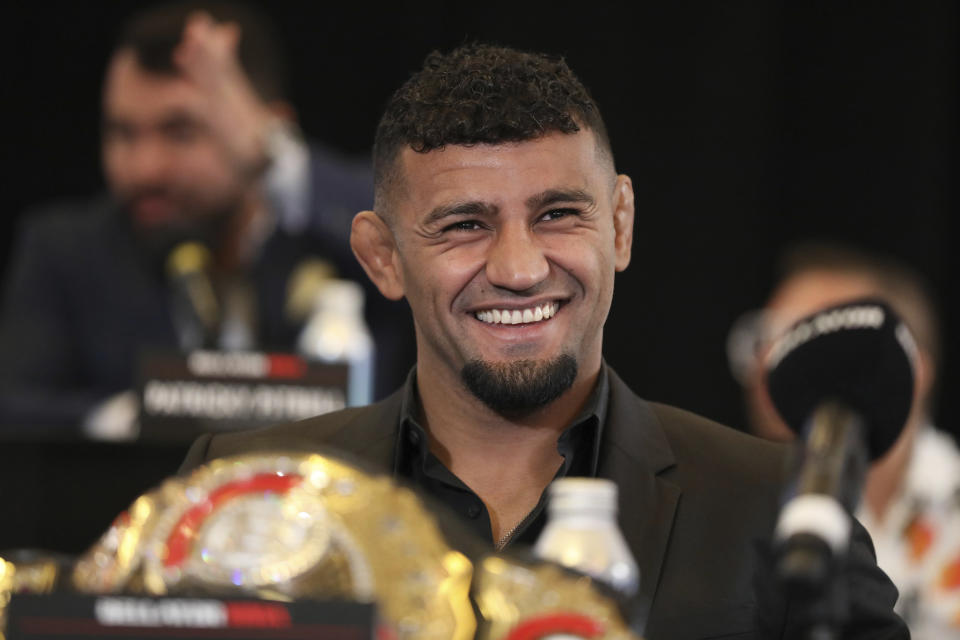 Douglas Lima speaks at a news conference promoting the Bellator Spring & Summer fight cards on Monday, March 9, 2020, in New York City. (AP Photo/Gregory Payan)