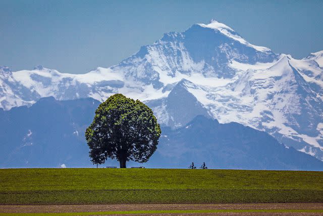 <p>CHRISTOF SONDEREGGER/COURTESY OF HERZROUTE</p> Cyclists ride e-bikes between Willisau and Burgdorf, in Switzerland's Emmental Valley.