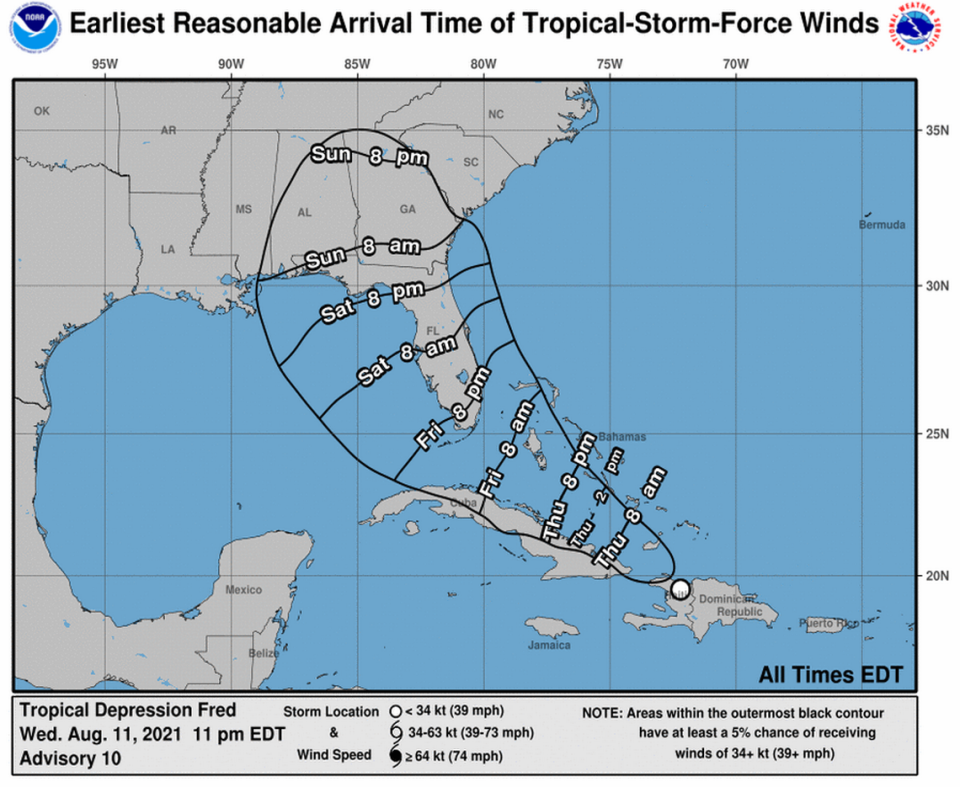 The earliest reasonable time South Florida could feel Tropical Storm Fred’s winds is Friday night.